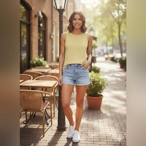 Nine West Essential Easy High-Neck Tank Lemon Mist Size Large (EUC)